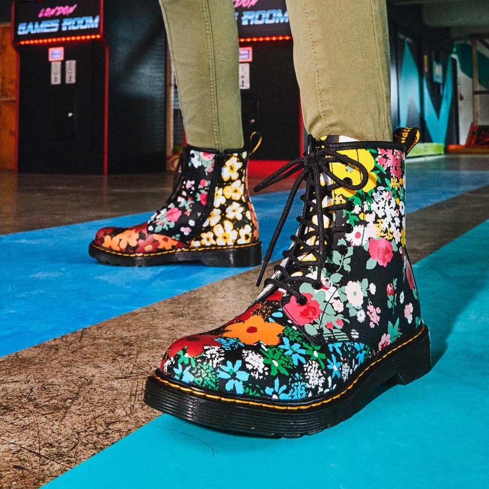 Girl’s Dr. Martens 1460 Floral Mash Up Leather Boots | Size 2